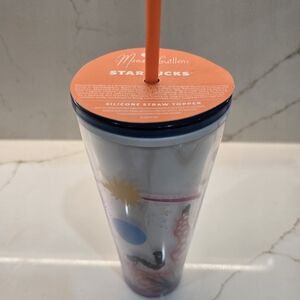 Starbucks Blue and Orange Tumbler with Straw